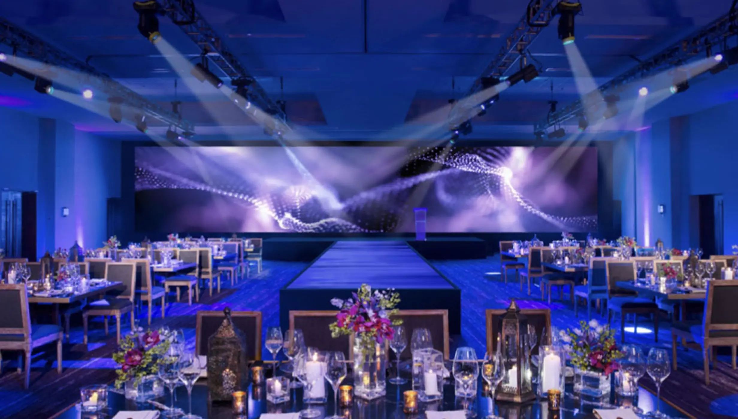 Reception setup detail at Ballroom Wedding Venue at Breathless and Secrets Riviera Cancun