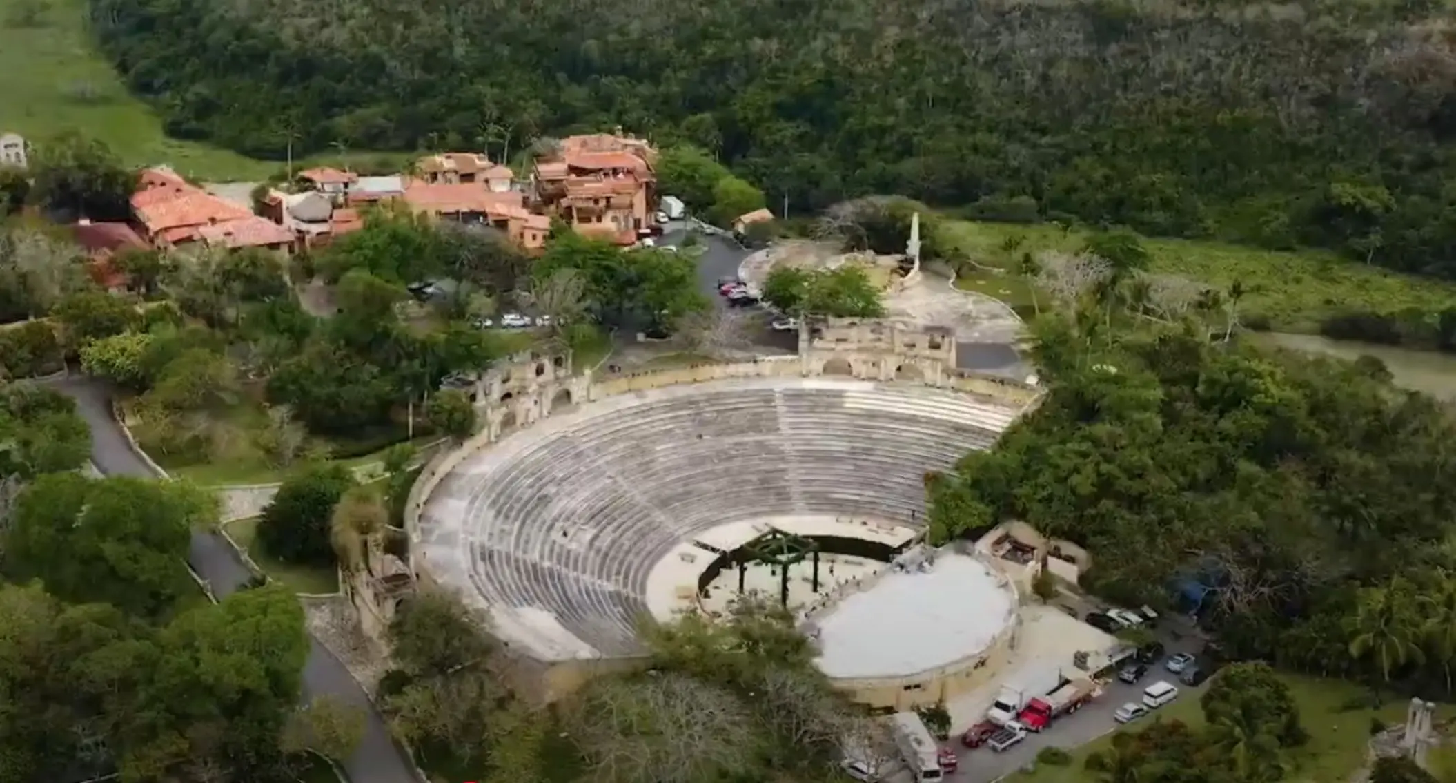 Aerial view of the stone amphitheater at Casa de Campo, La Romana