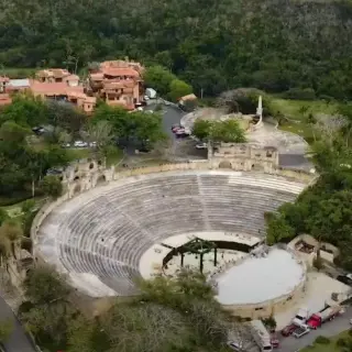 Aerial view of the stone amphitheater at Casa de Campo, La Romana