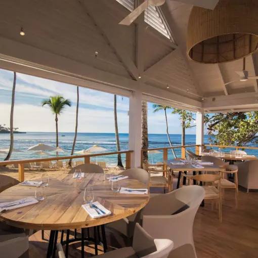 Open-air beachfront restaurant overlooking the Caribbean at Casa de Campo, La Romana