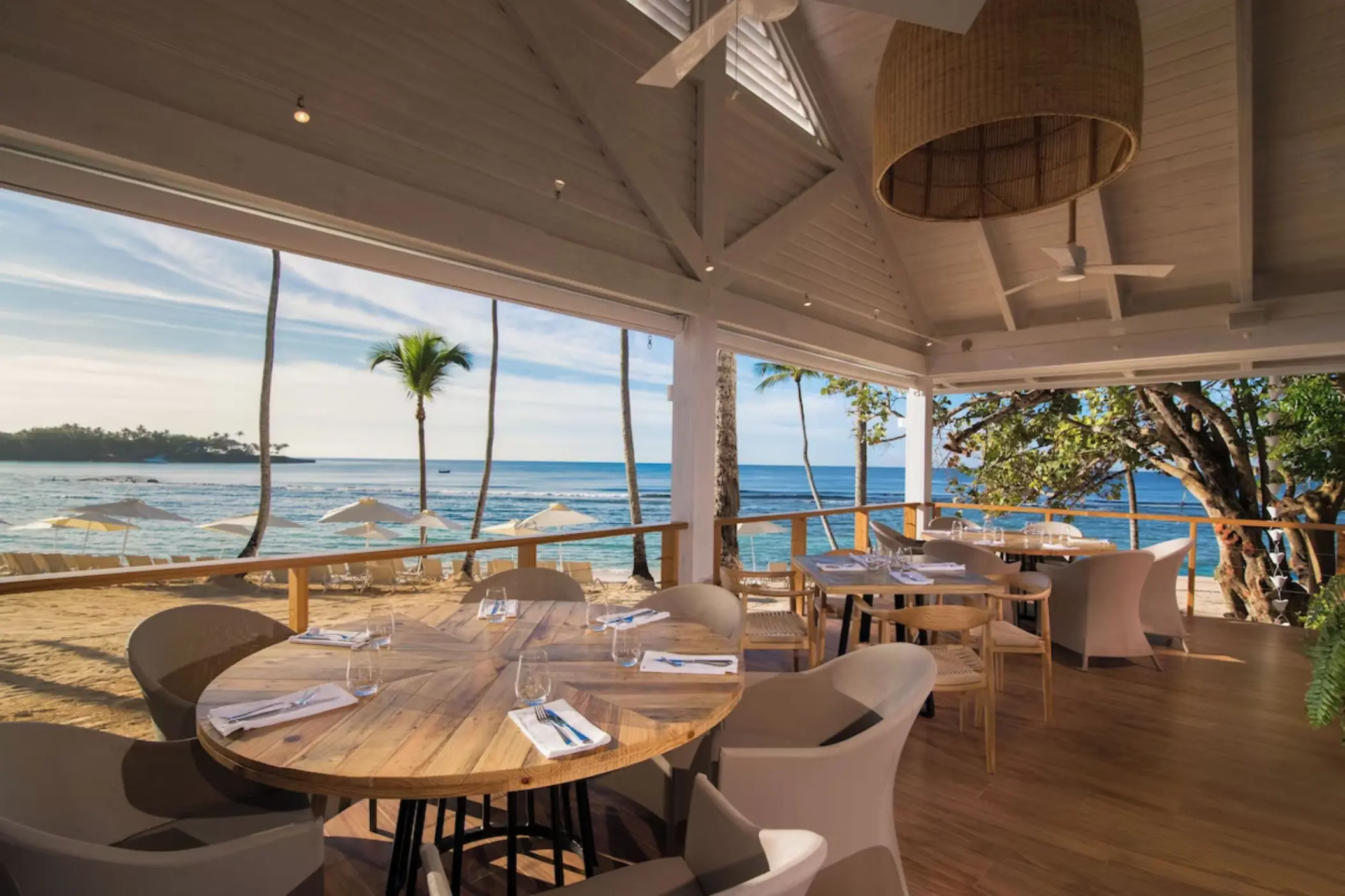 Open-air beachfront restaurant overlooking the Caribbean at Casa de Campo, La Romana