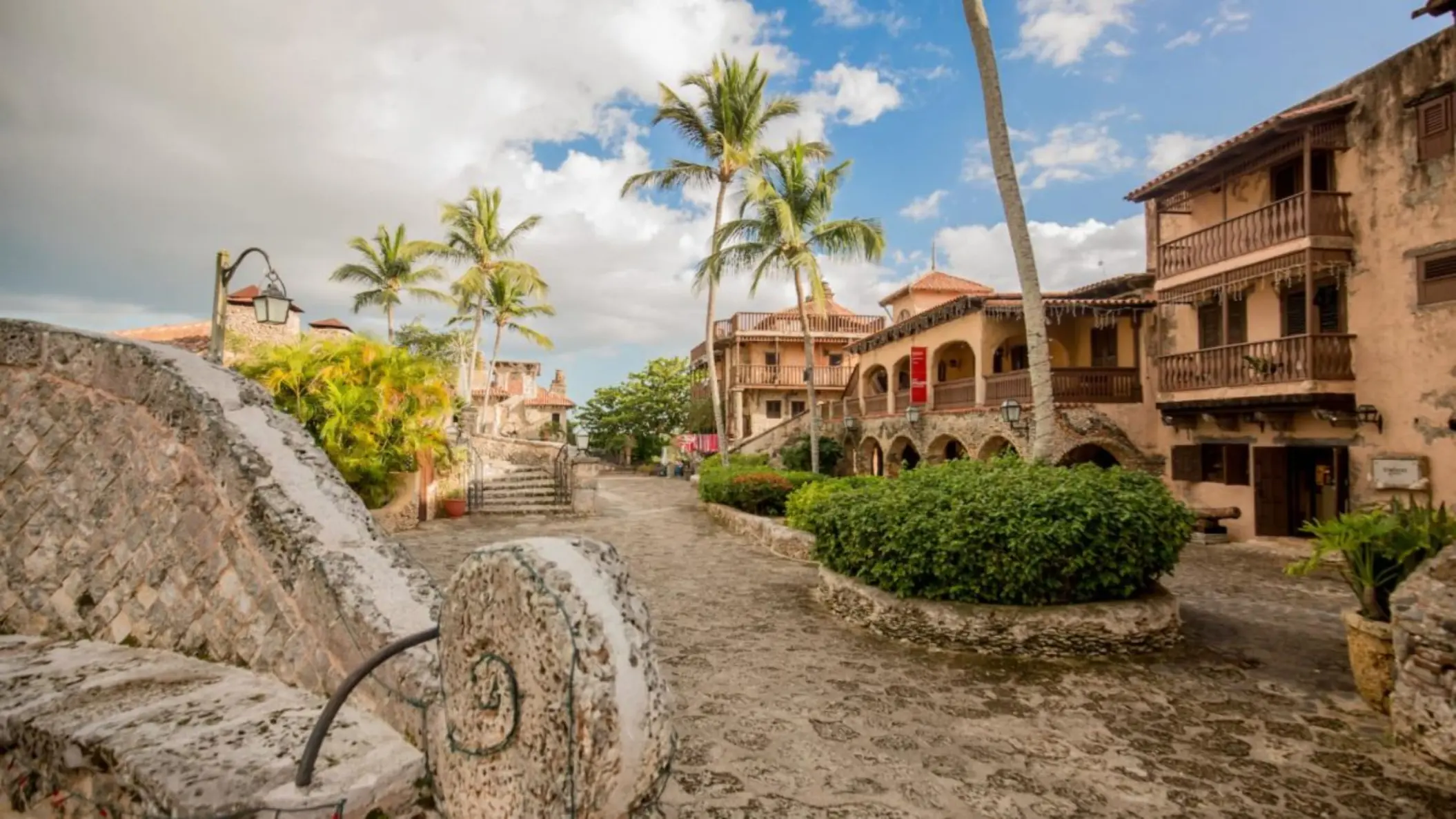 Chavon Plaza stone walkways and Mediterranean-style architecture at Casa de Campo, La Romana