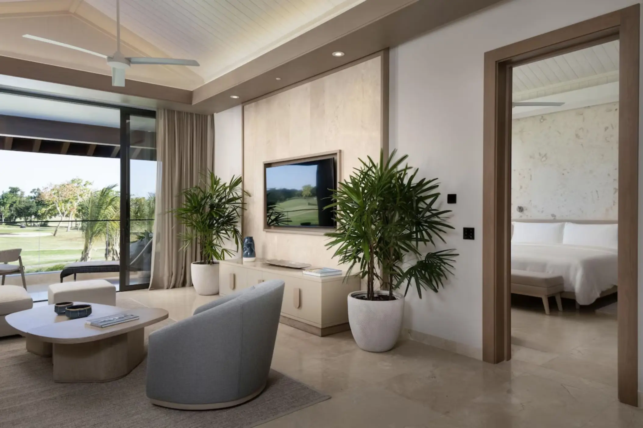 Luxury villa living area and bedroom suite at Casa de Campo, La Romana