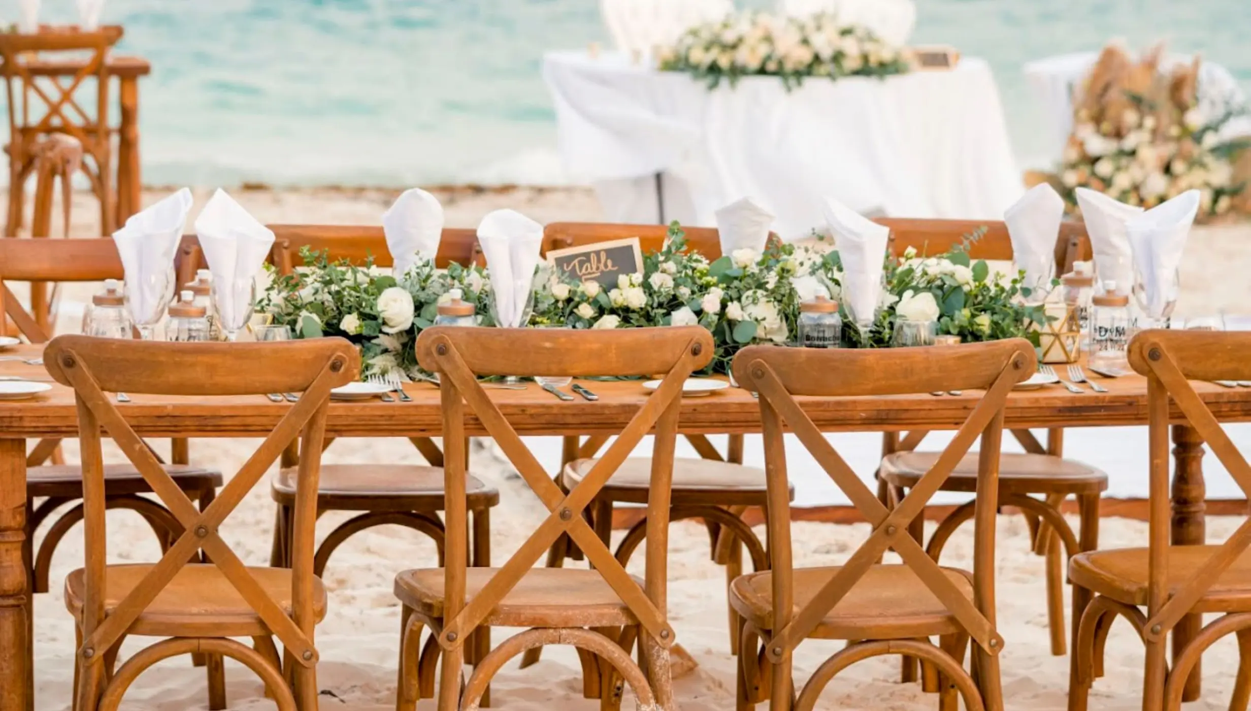 beach reception setup at Catalonia Grand Costa Mujeres