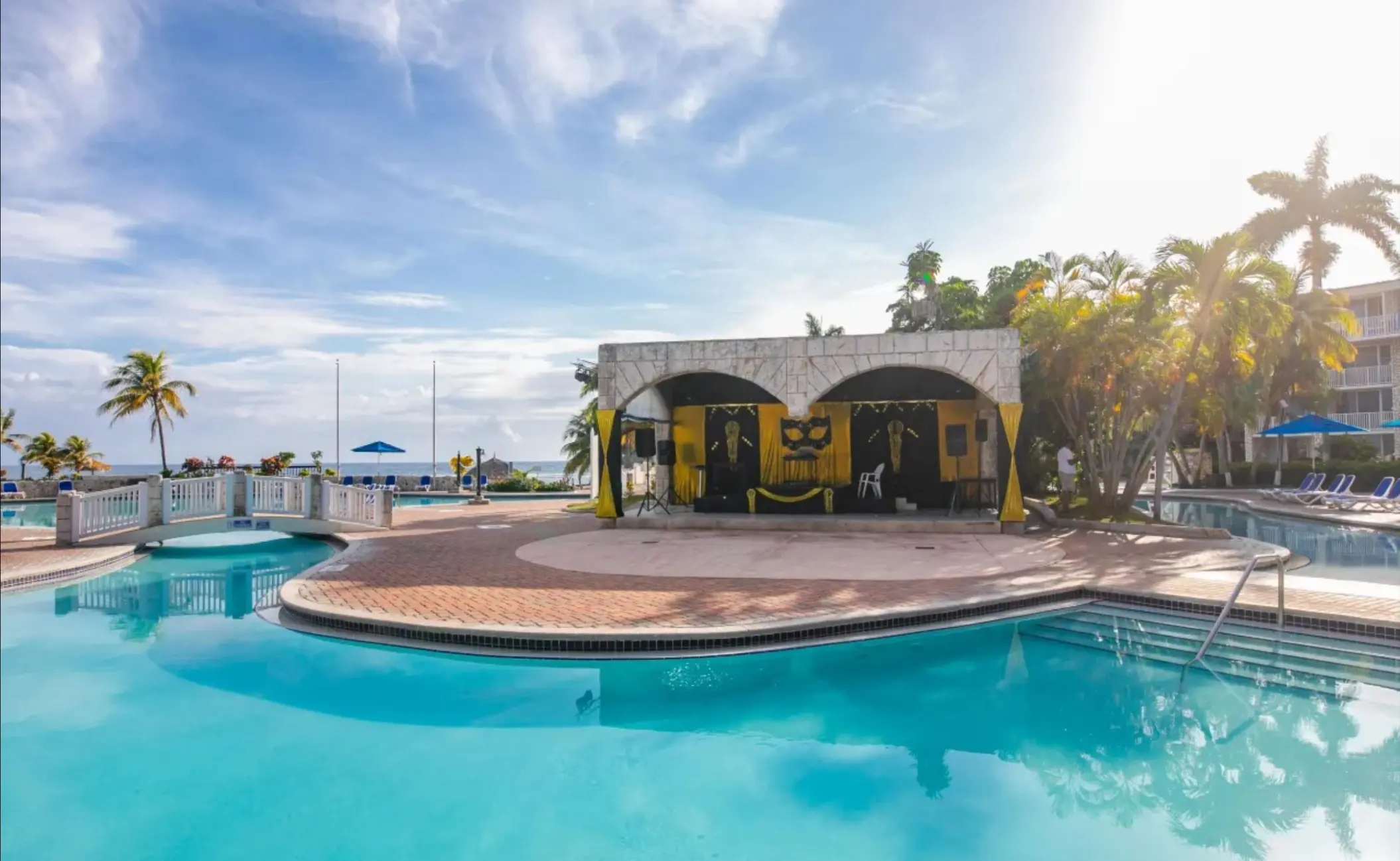 Outdoor theater and performance stage by the swimming pool at Catalonia Montego Bay