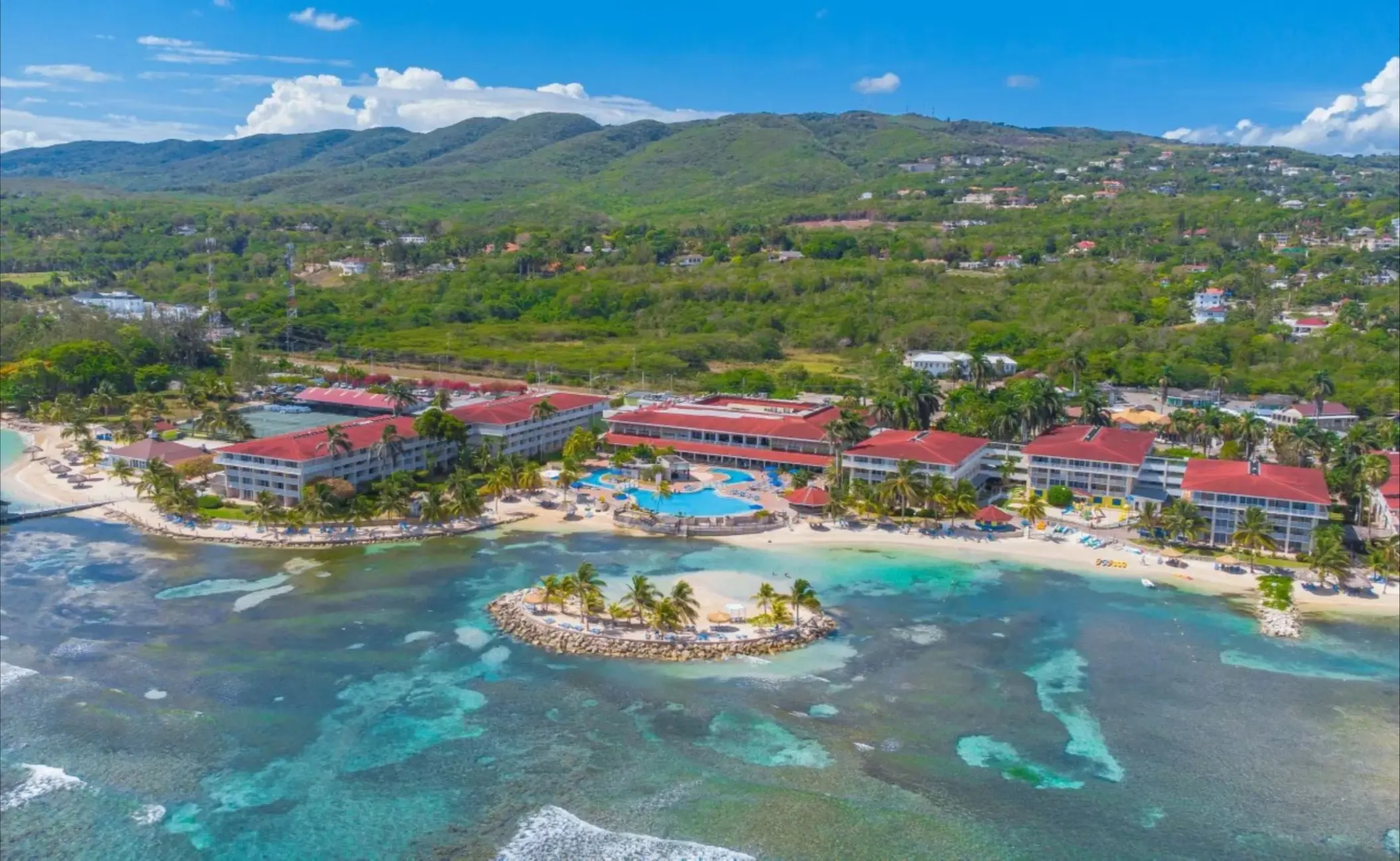 Aerial view of Catalonia Montego Bay beachfront and private island, Montego Bay