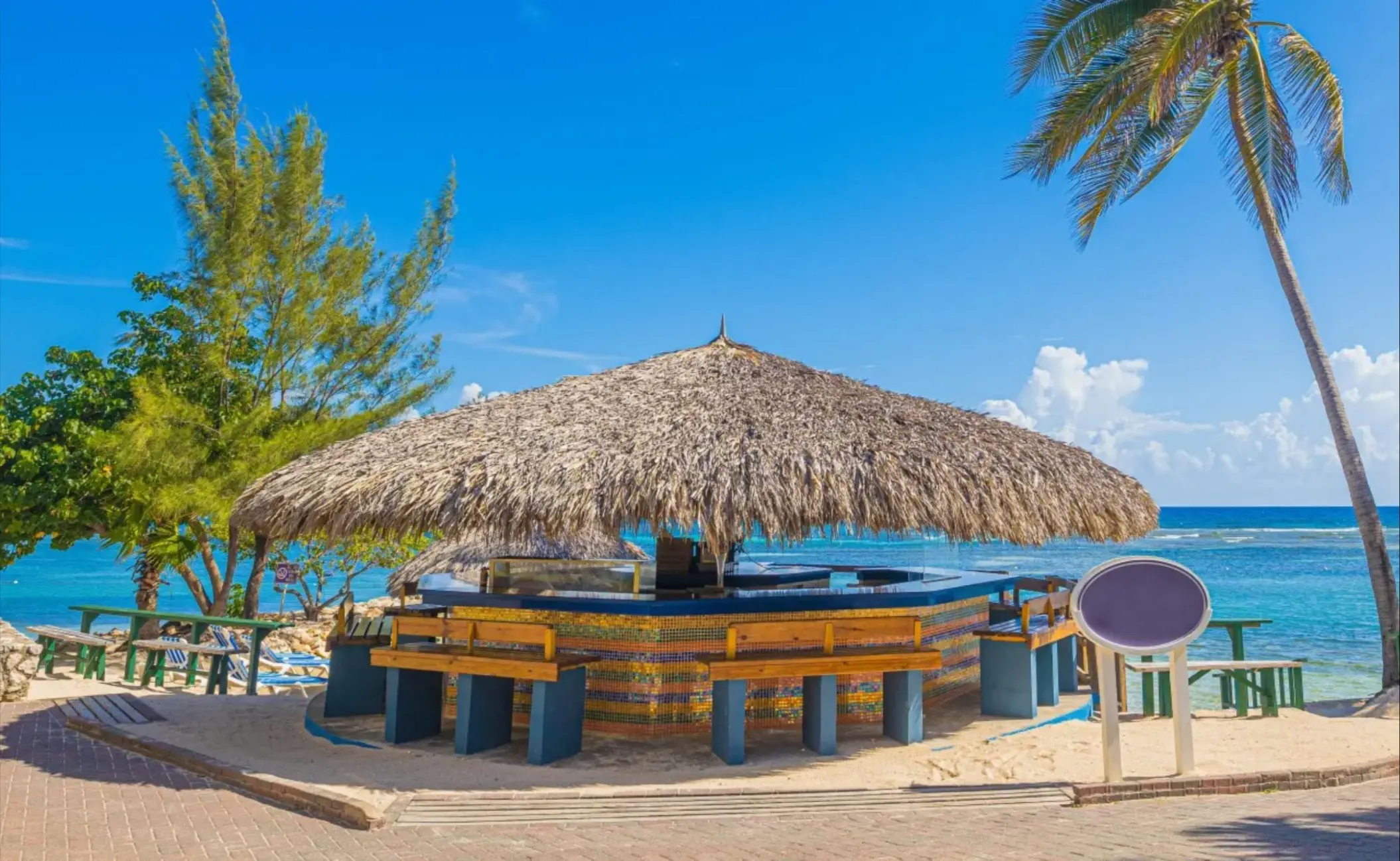 Palapa-roofed beach bar at Catalonia Montego Bay, Montego Bay