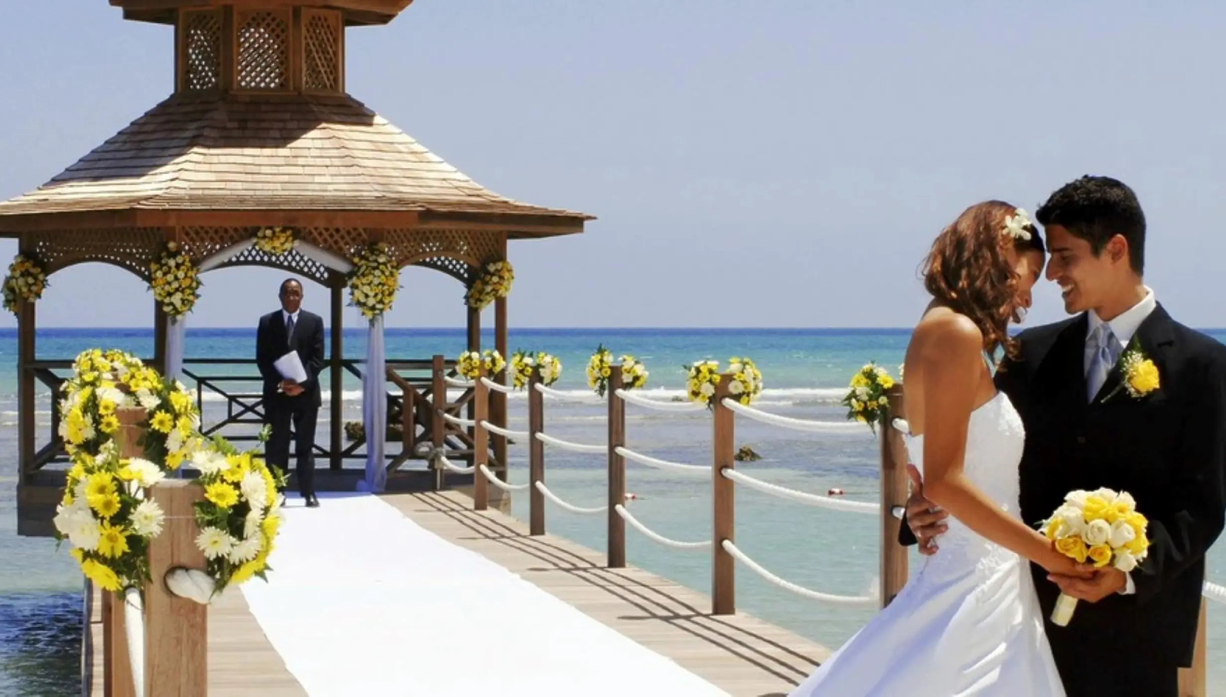 bride and groom at the Coral Gazebo venue at Catalonia Montego Bay