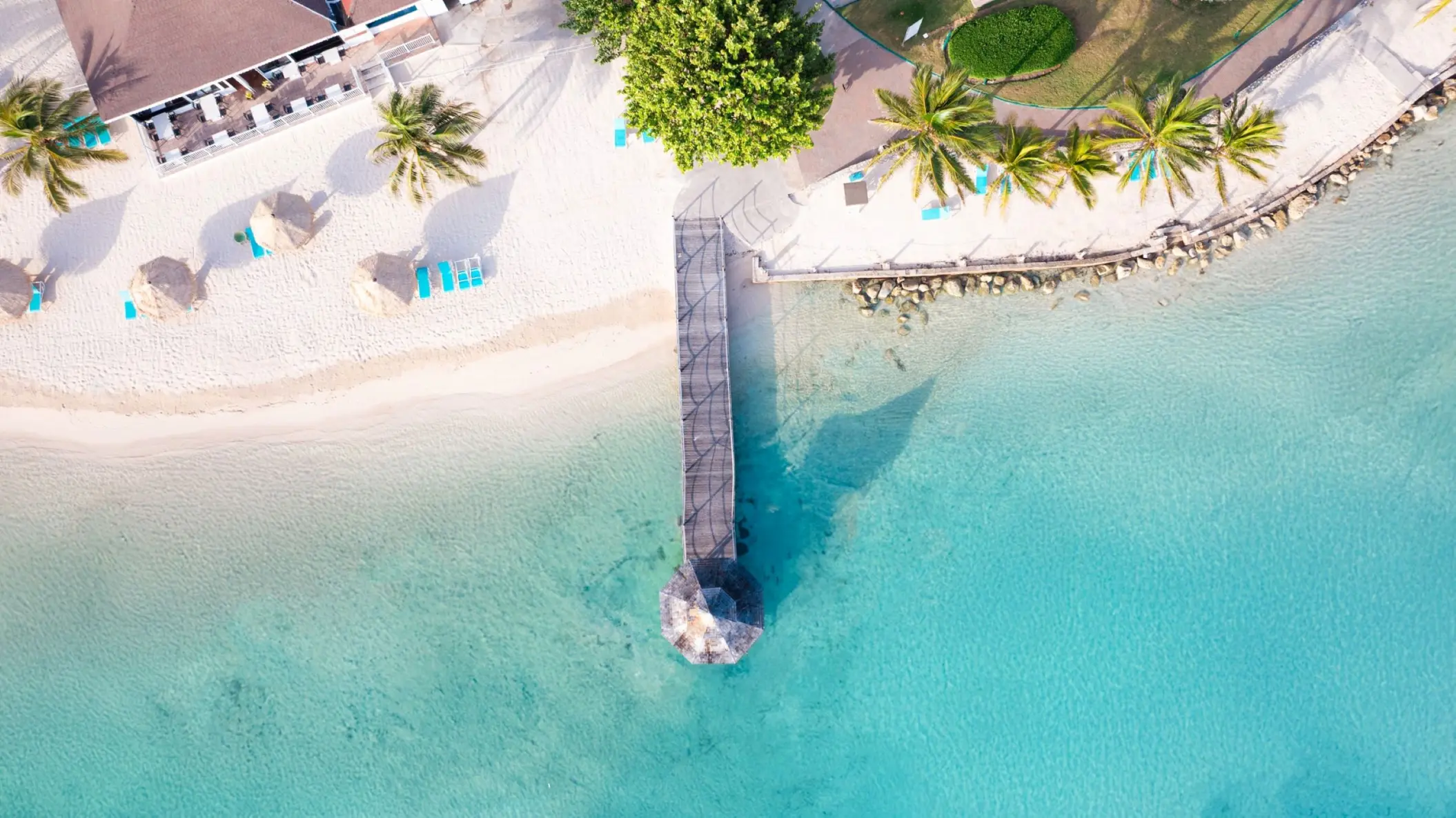 Aerial view of the Coral Gazebo over turquoise water at Catalonia Montego Bay, Montego Bay