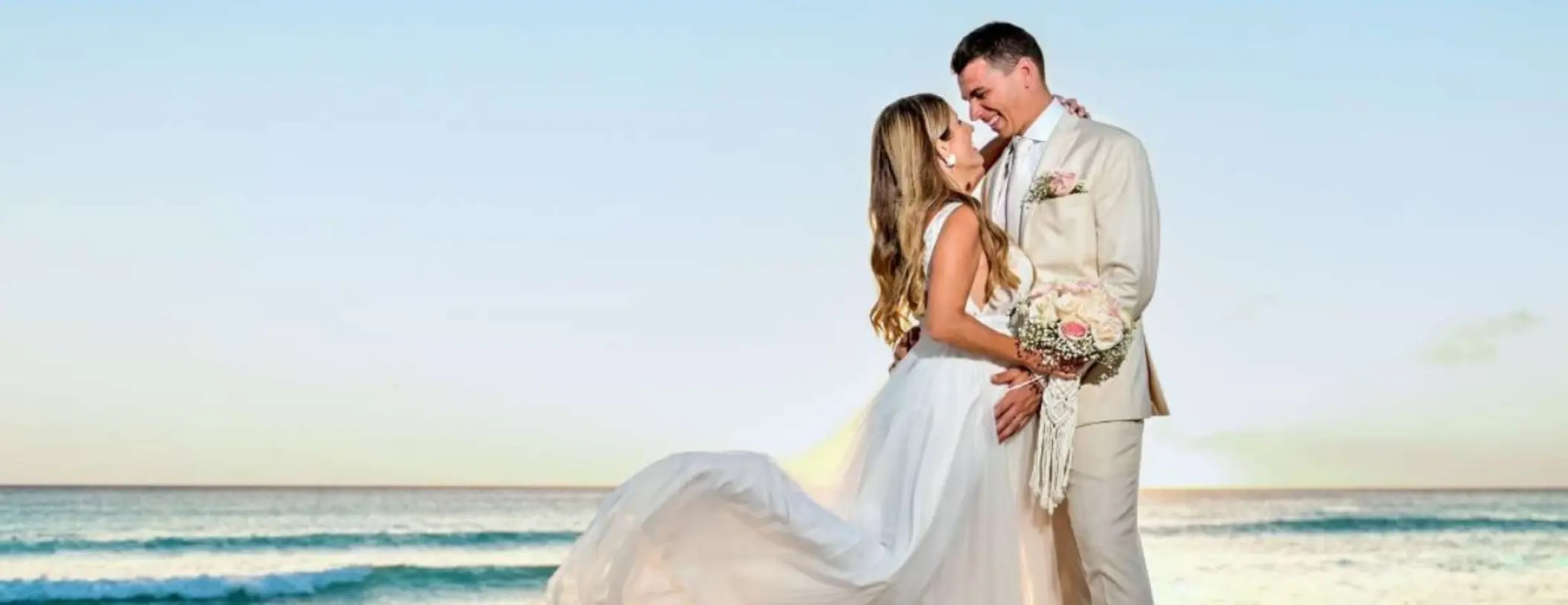 Bride and groom portrait on the beach at Catalonia Montego Bay