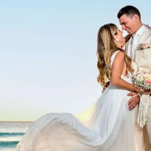 Bride and groom portrait on the beach at Catalonia Montego Bay