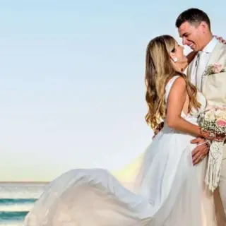 Bride and groom portrait on the beach at Catalonia Montego Bay