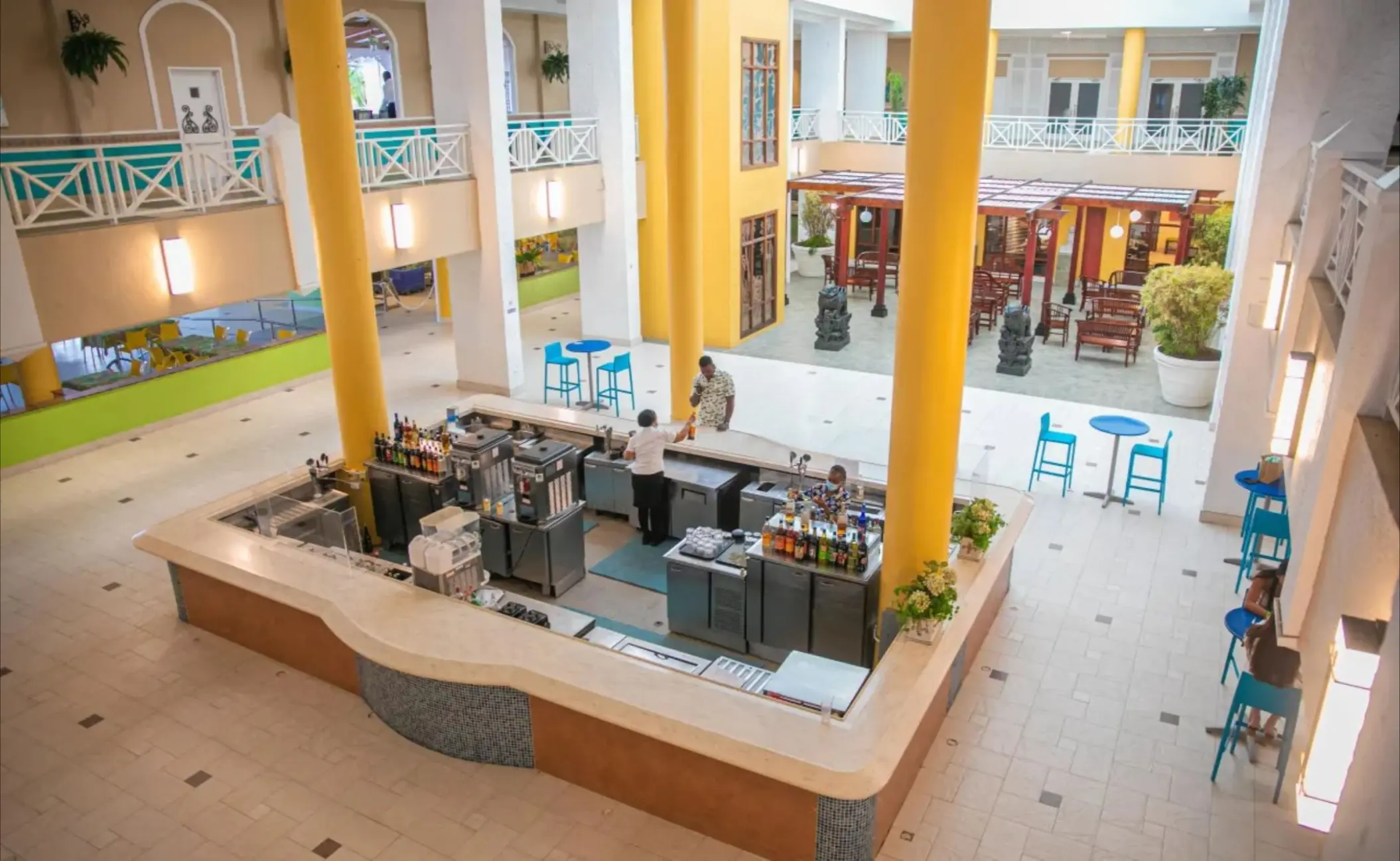 Overhead view of the open-air lobby bar at Catalonia Montego Bay