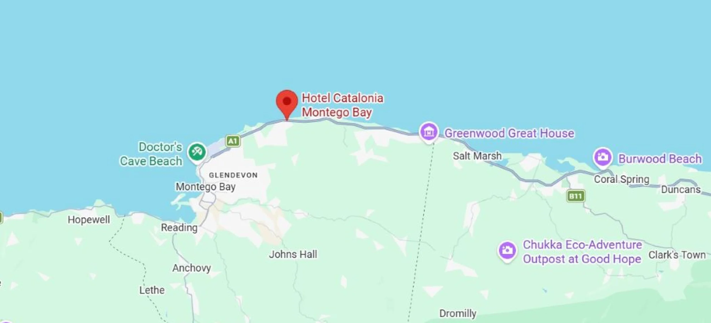 map showing location of catalonia montego bay in Jamaica