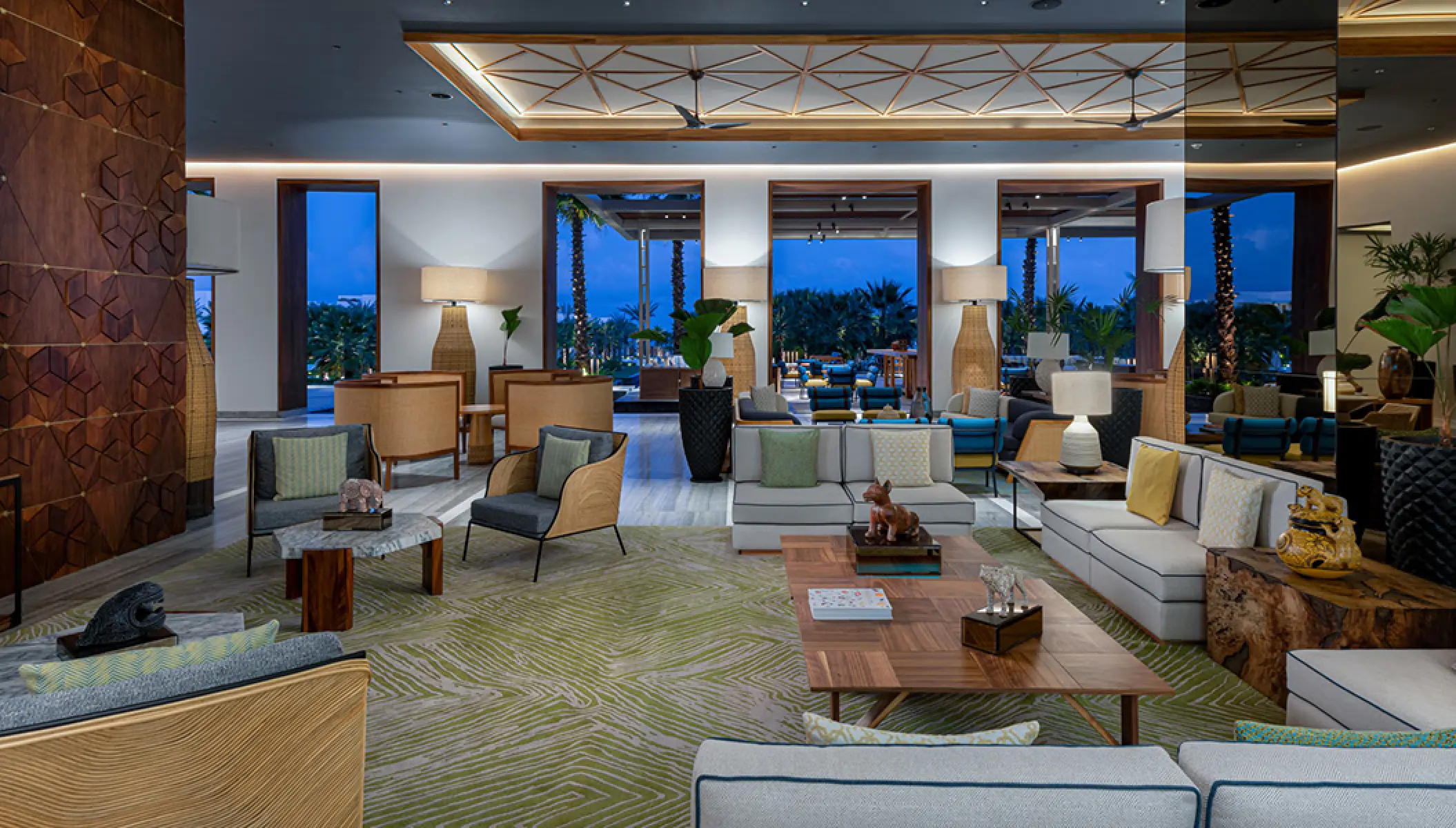 Modern open-air lobby seating area at Conrad Punta de Mita, Puerto Vallarta