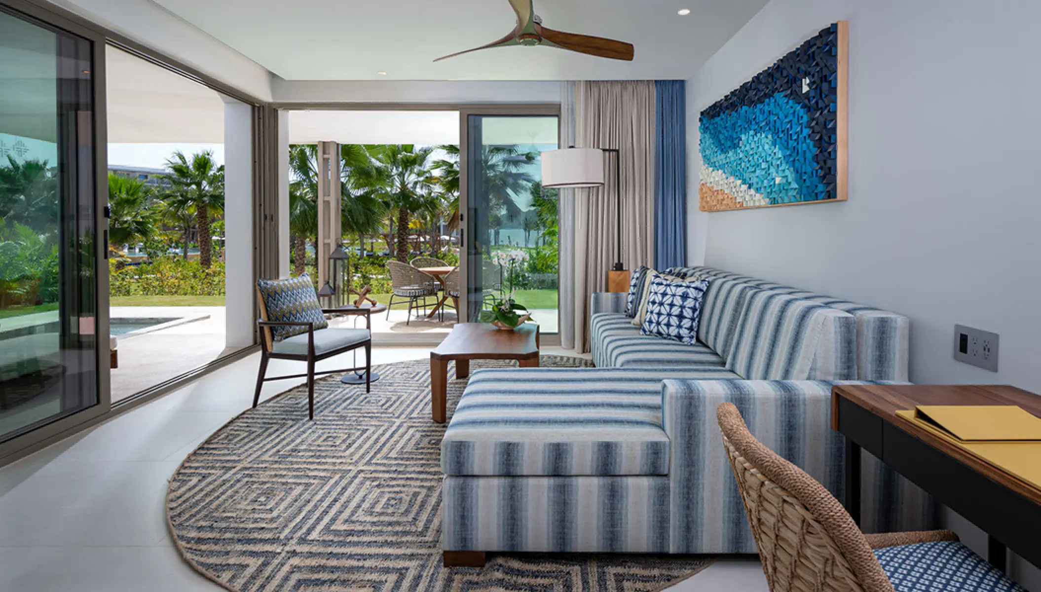 Modern king suite living area with terrace access at Conrad Punta de Mita, Puerto Vallarta