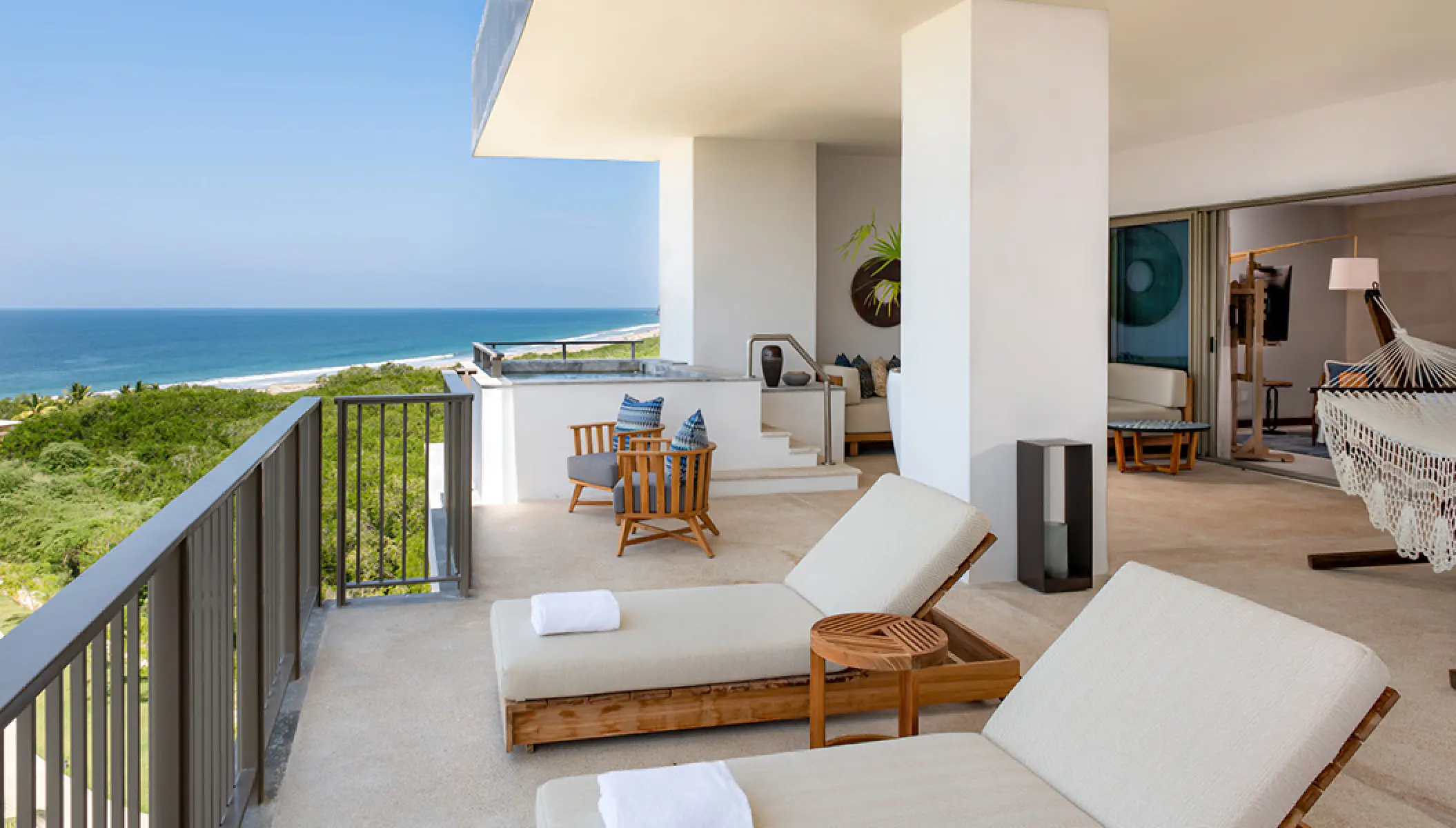 Penthouse terrace with sun loungers and ocean views at Conrad Punta de Mita, Puerto Vallarta