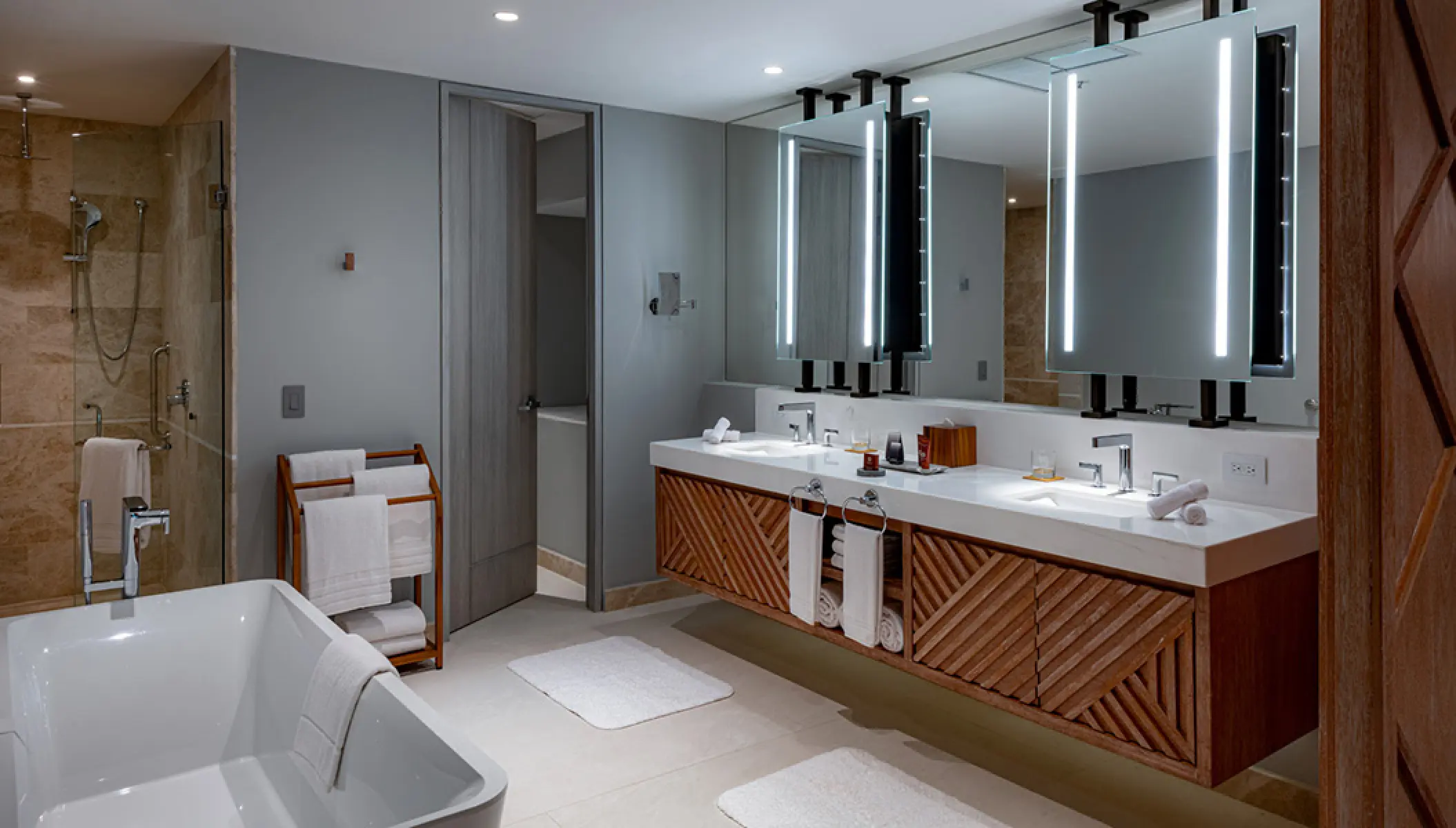 Superior Suite bathroom with a freestanding tub and double vanity at Conrad Punta de Mita, Puerto Vallarta