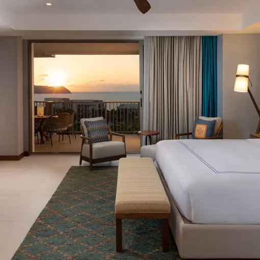 Superior suite with a private balcony overlooking the ocean at sunset, Conrad Punta de Mita, Puerto Vallarta