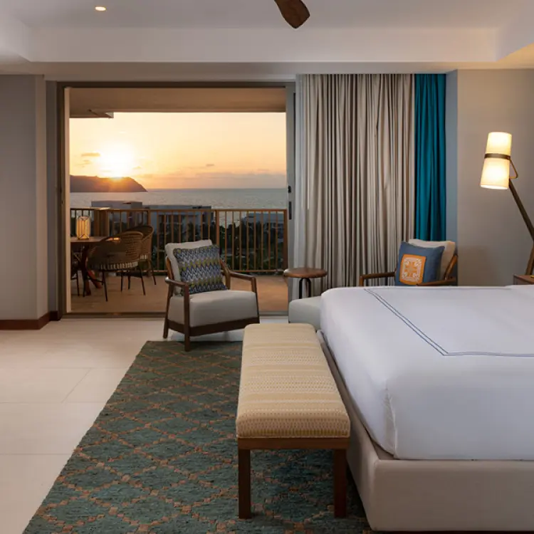 Superior suite with a private balcony overlooking the ocean at sunset, Conrad Punta de Mita, Puerto Vallarta