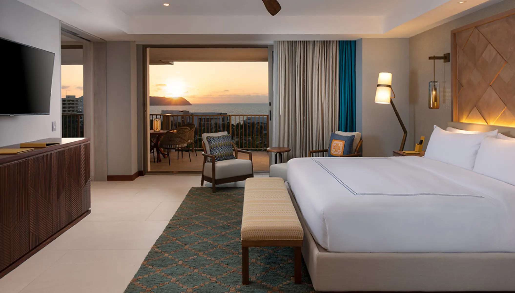 Superior suite with a private balcony overlooking the ocean at sunset, Conrad Punta de Mita, Puerto Vallarta
