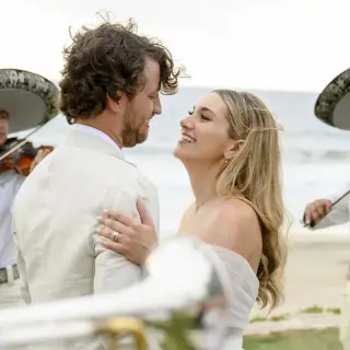 Mariachi band performing for a bride and groom at Conrad Punta de Mita, Puerto Vallarta