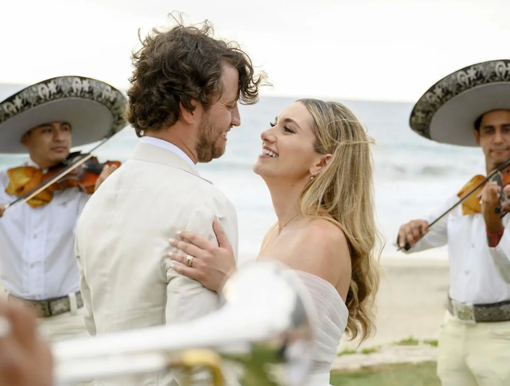 Mariachi band performing for a bride and groom at Conrad Punta de Mita, Puerto Vallarta