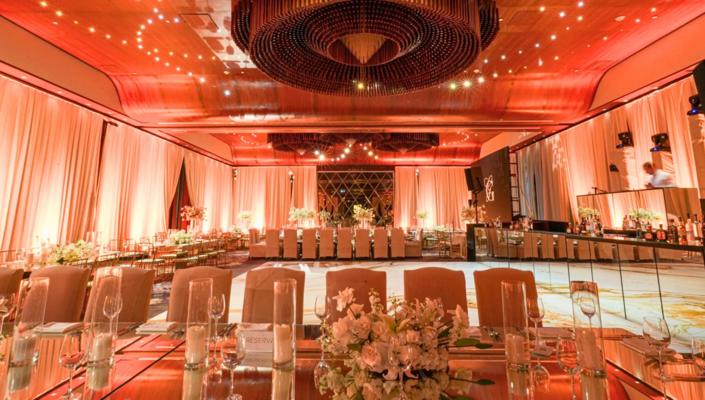 Indoor wedding reception in the ballroom at Live Aqua Playa del Carmen