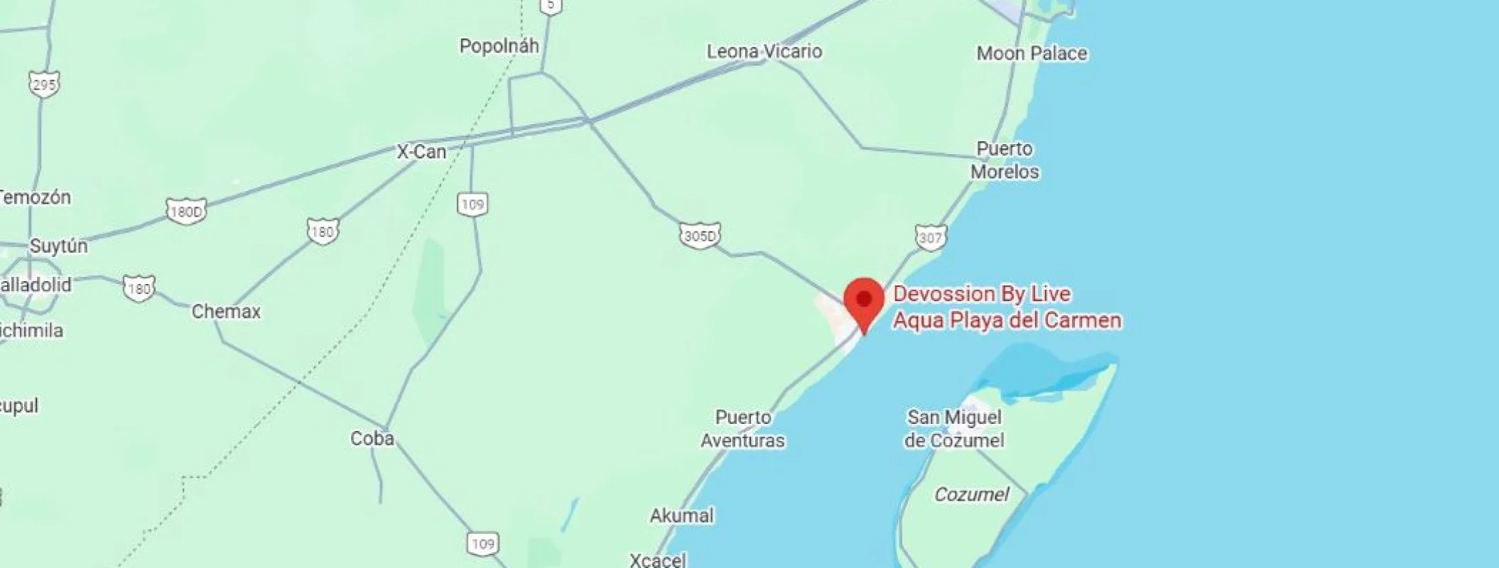 map showing location of Devossion By Live Aqua Playa del Carmen in Mexico