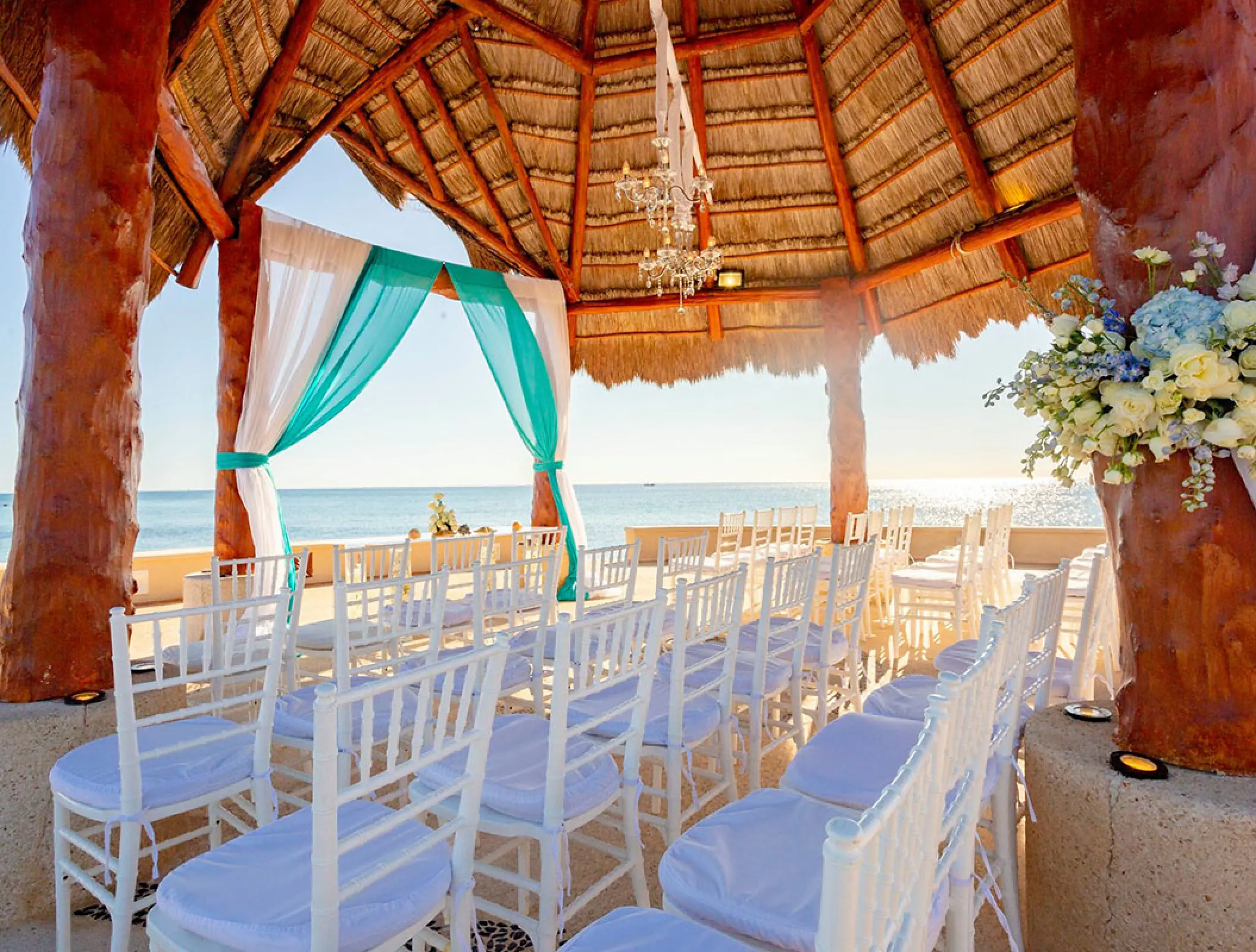 Palapa wedding ceremony at Dreams Aventuras overlooking the Caribbean, Riviera Maya