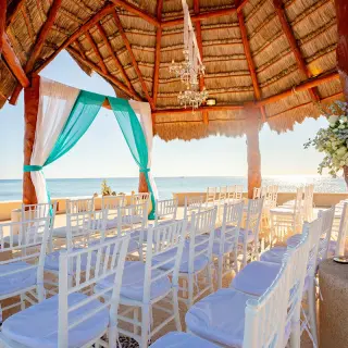 Palapa wedding ceremony at Dreams Aventuras overlooking the Caribbean, Riviera Maya
