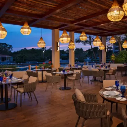 Oceana restaurant outdoor dining terrace at Dreams Aventuras, Riviera Maya