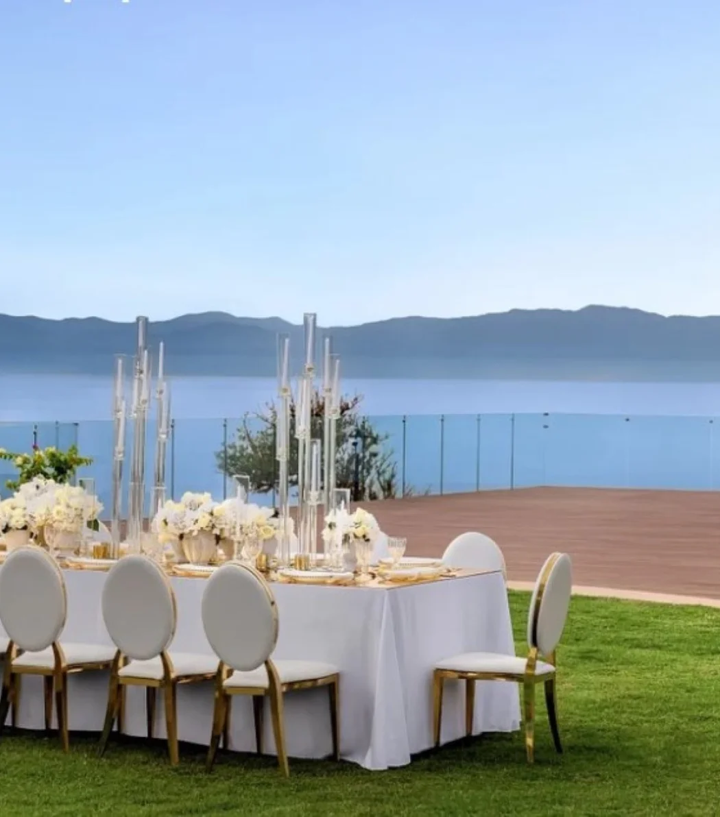 ceremony and reception setup at the beach garden deck venue at dreams and secrets bahia mita