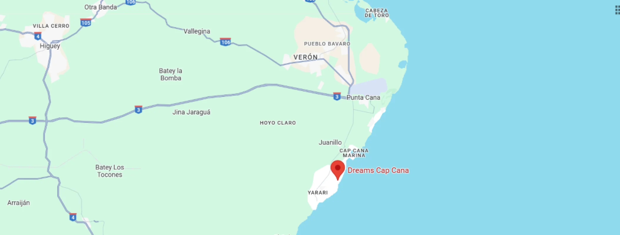 map showing location of dreams cap cana in the dominican republic