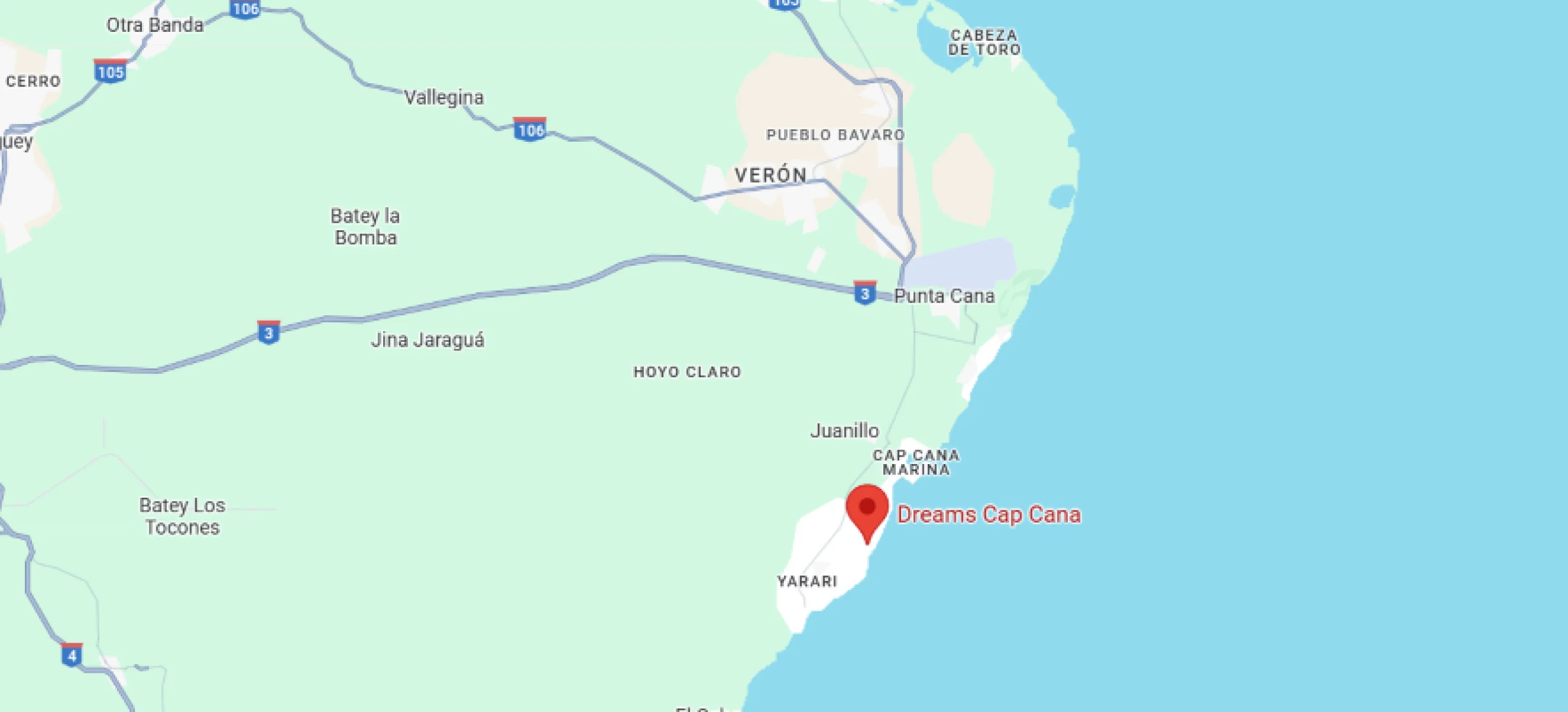 map showing location of dreams cap cana in the dominican republic