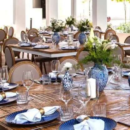 Restaurant terrace reception setup at Dreams Cap Cana, Punta Cana