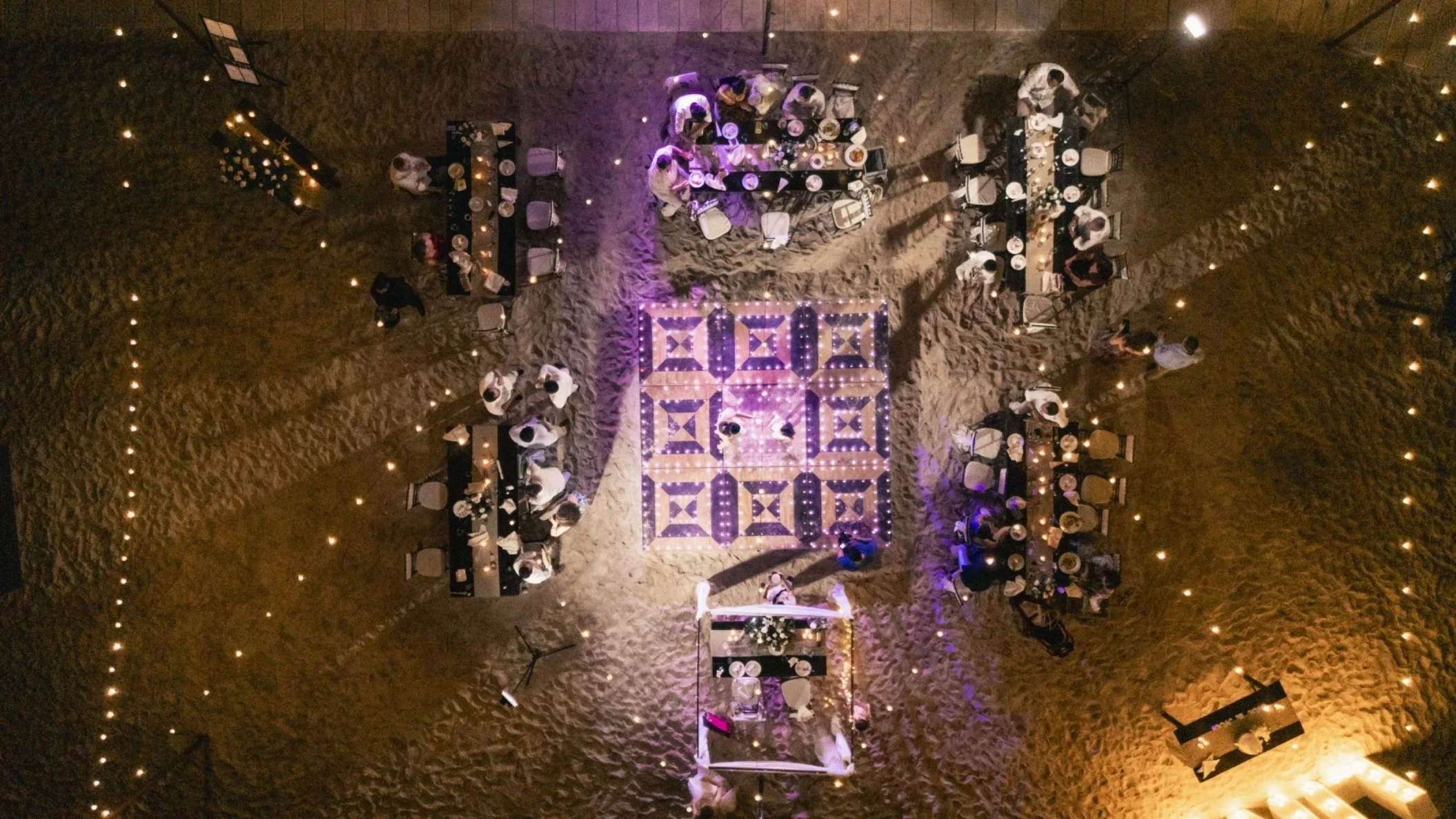 beach reception setup aerial view at Dreams Cozumel Cape Resort & Spa
