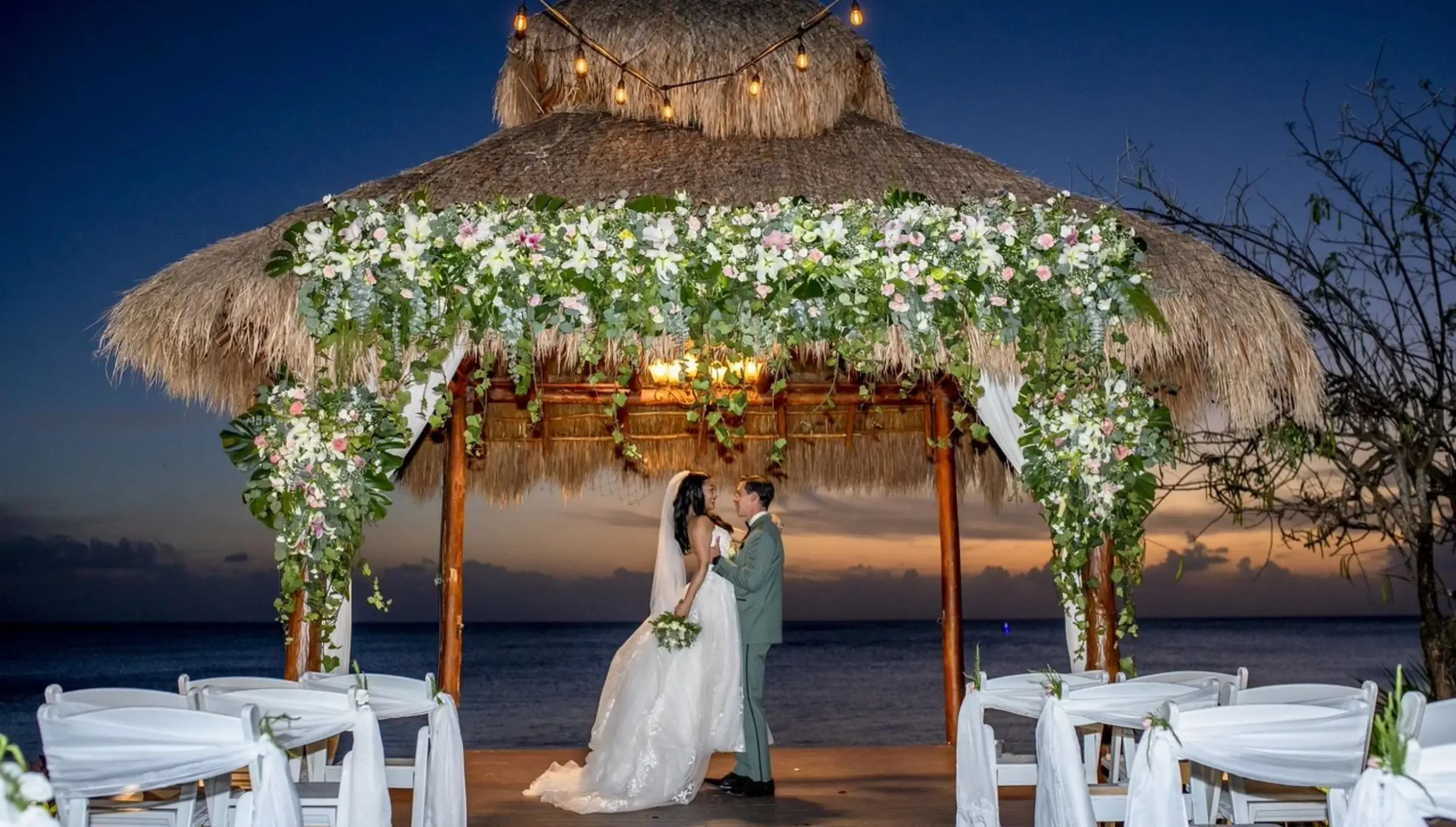 bride and groom at the gazebo venue at dreams cozumel cape resort