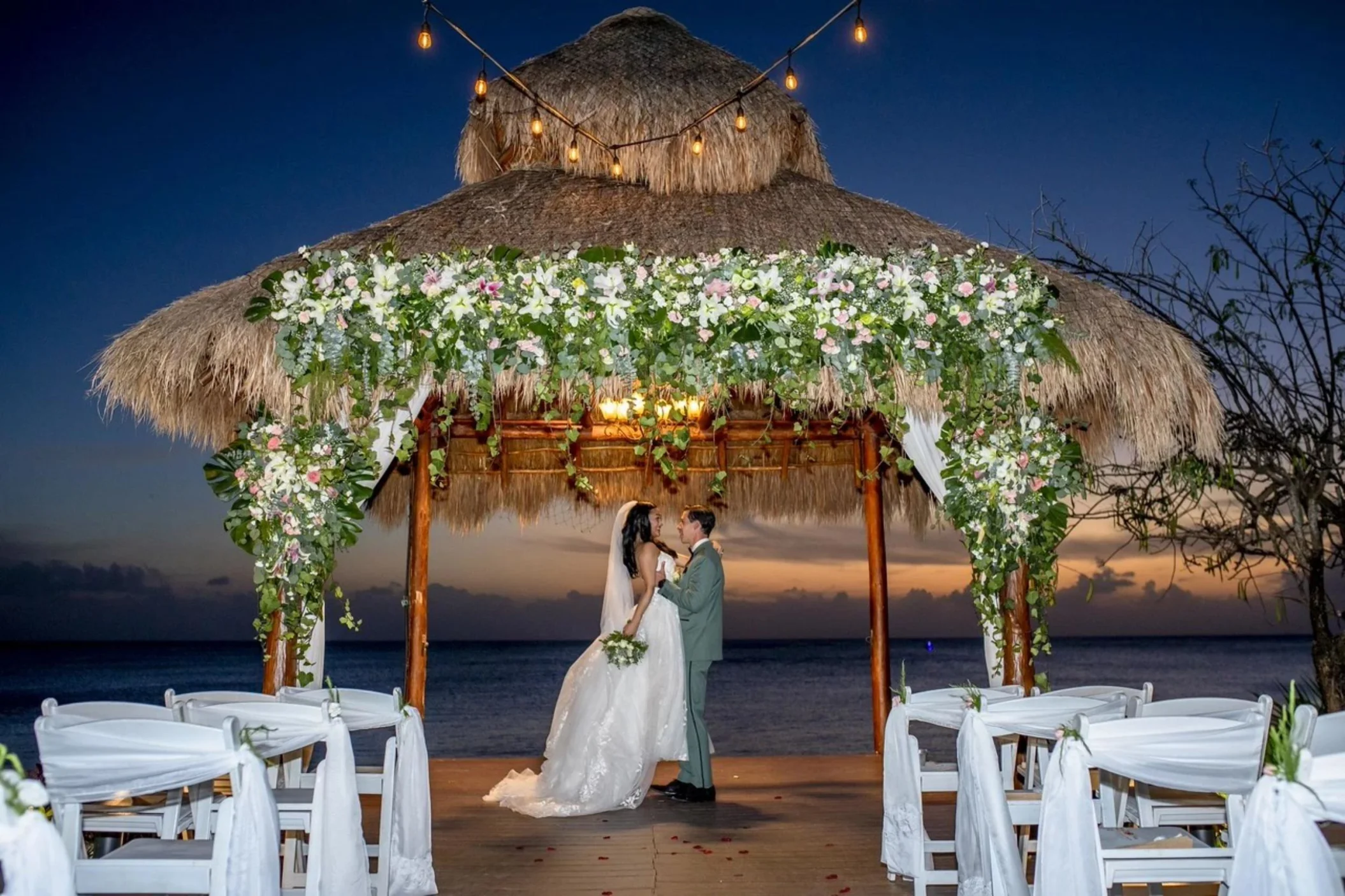 bride and groom at the gazebo venue at dreams cozumel cape resort