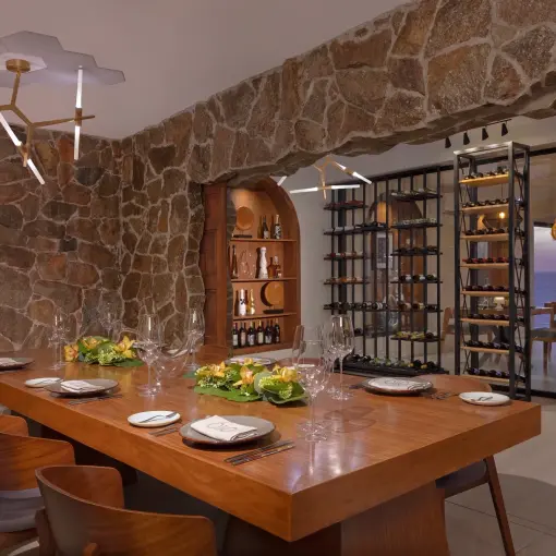 Private dining table at Dreams Cozumel Olio wine cellar, Cozumel