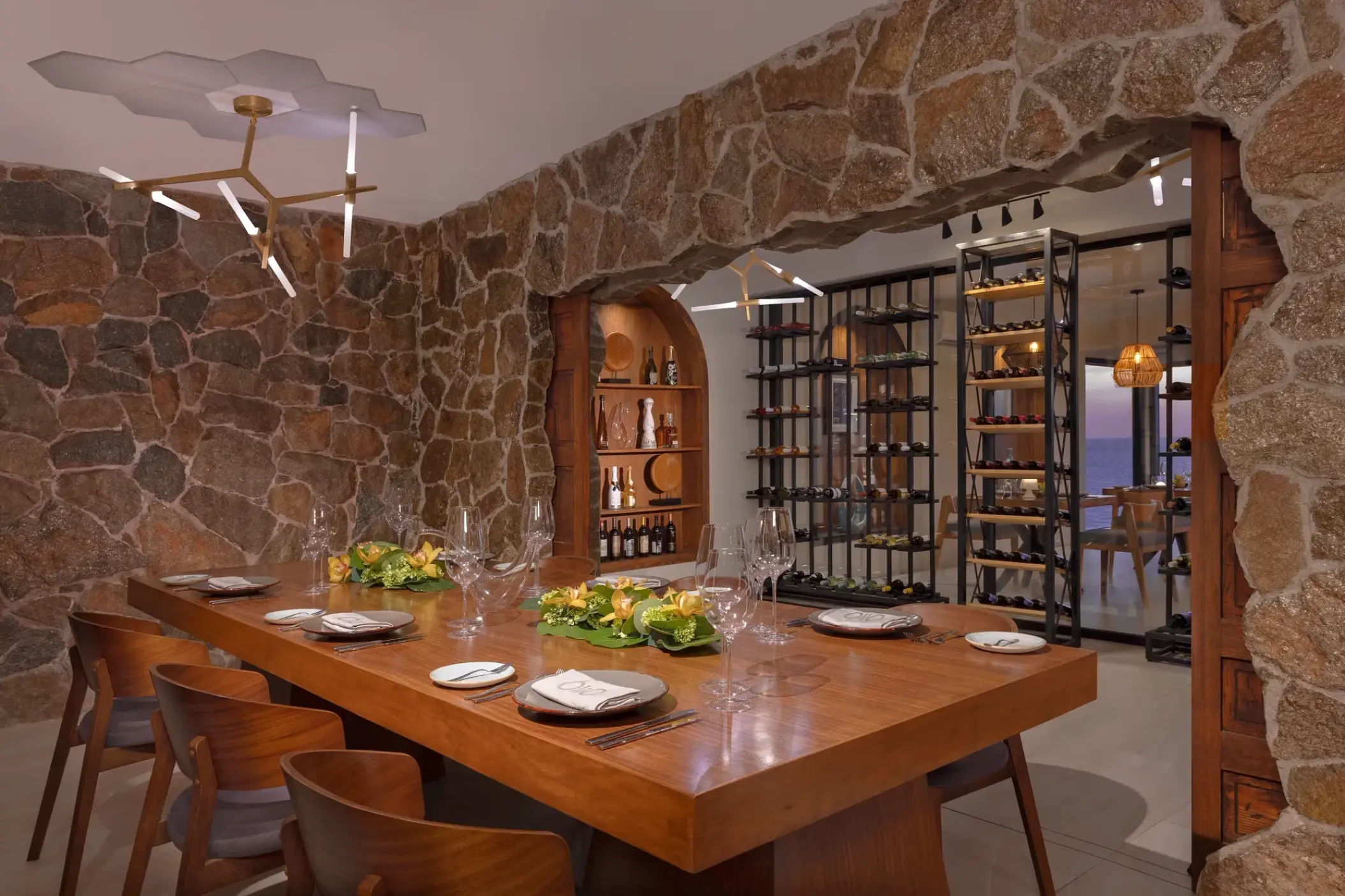 Private dining table at Dreams Cozumel Olio wine cellar, Cozumel