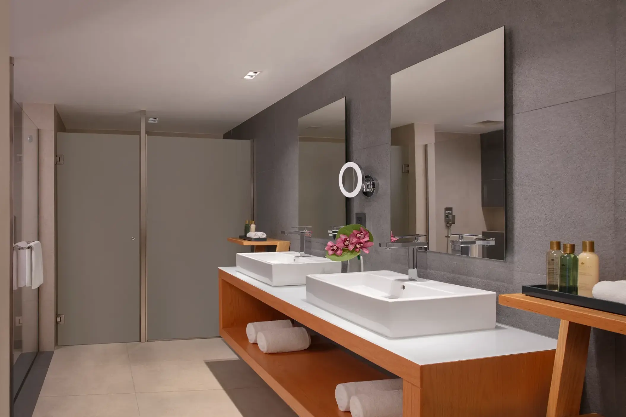 Dreams Cozumel master suite bathroom with a double vanity, Cozumel