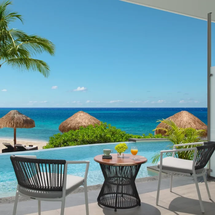 Swim out suite balcony at Dreams Cozumel Resort.