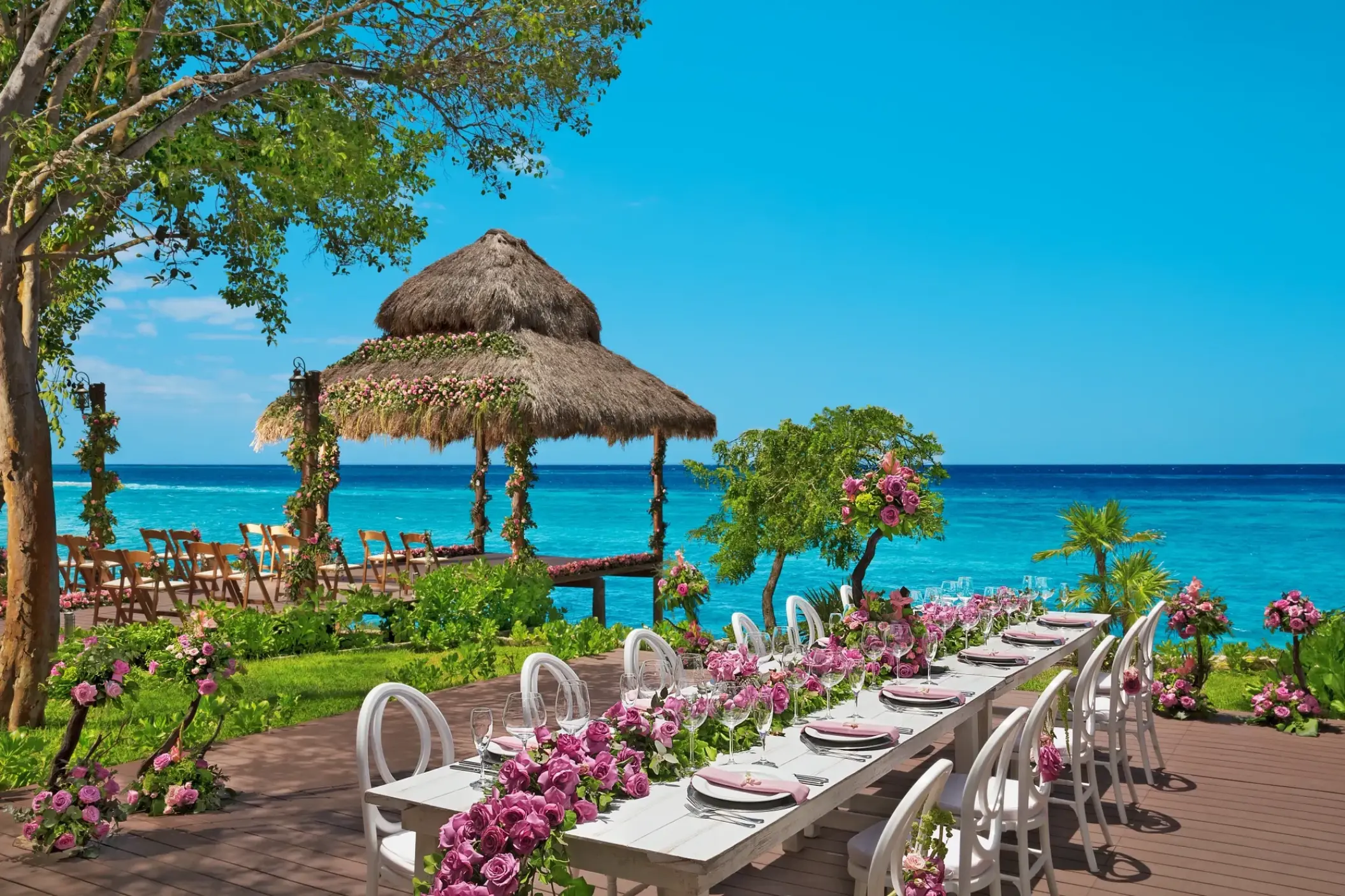 Waterfront wedding reception and ceremony gazebo at Dreams Cozumel Cape, Cozumel