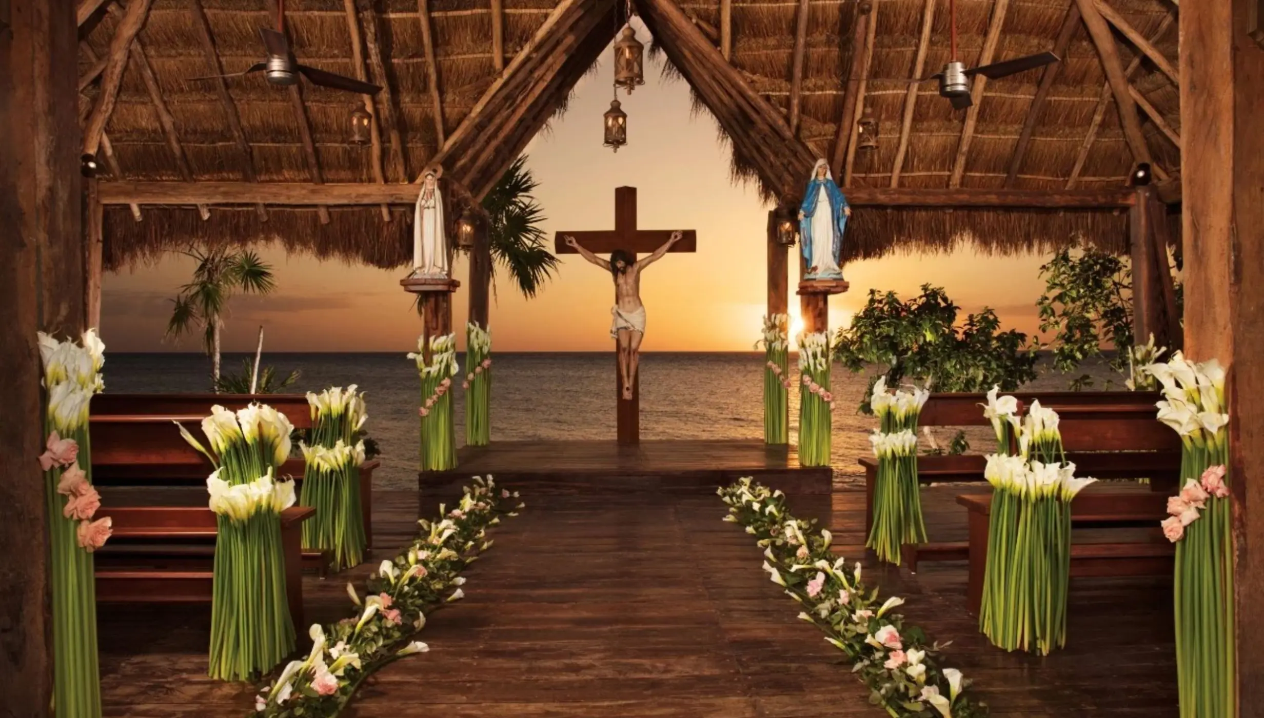 sunset over the chapel at dreams cozumel cape resort