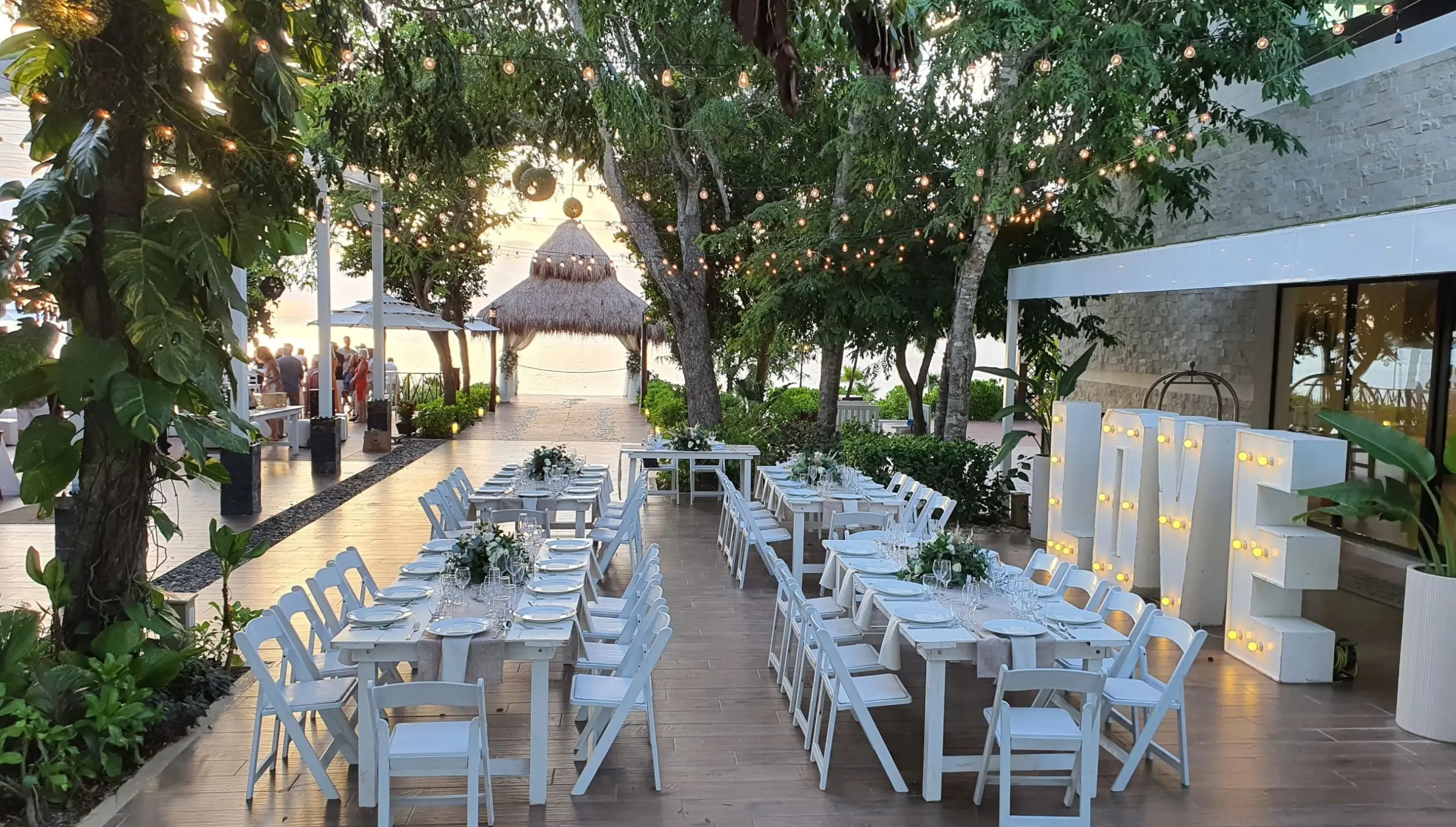 reception setup at the terrace venue at dreams cozumel cape resort