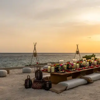 Beachfront wedding reception dinner at Dreams Curacao, Willemstad