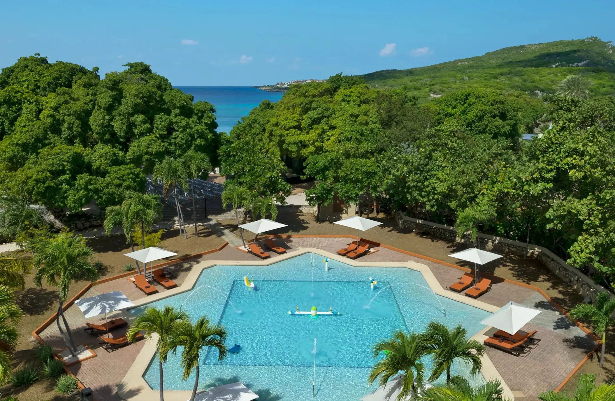 Aerial view of the star-shaped kids pool at Dreams Curacao, Willemstad