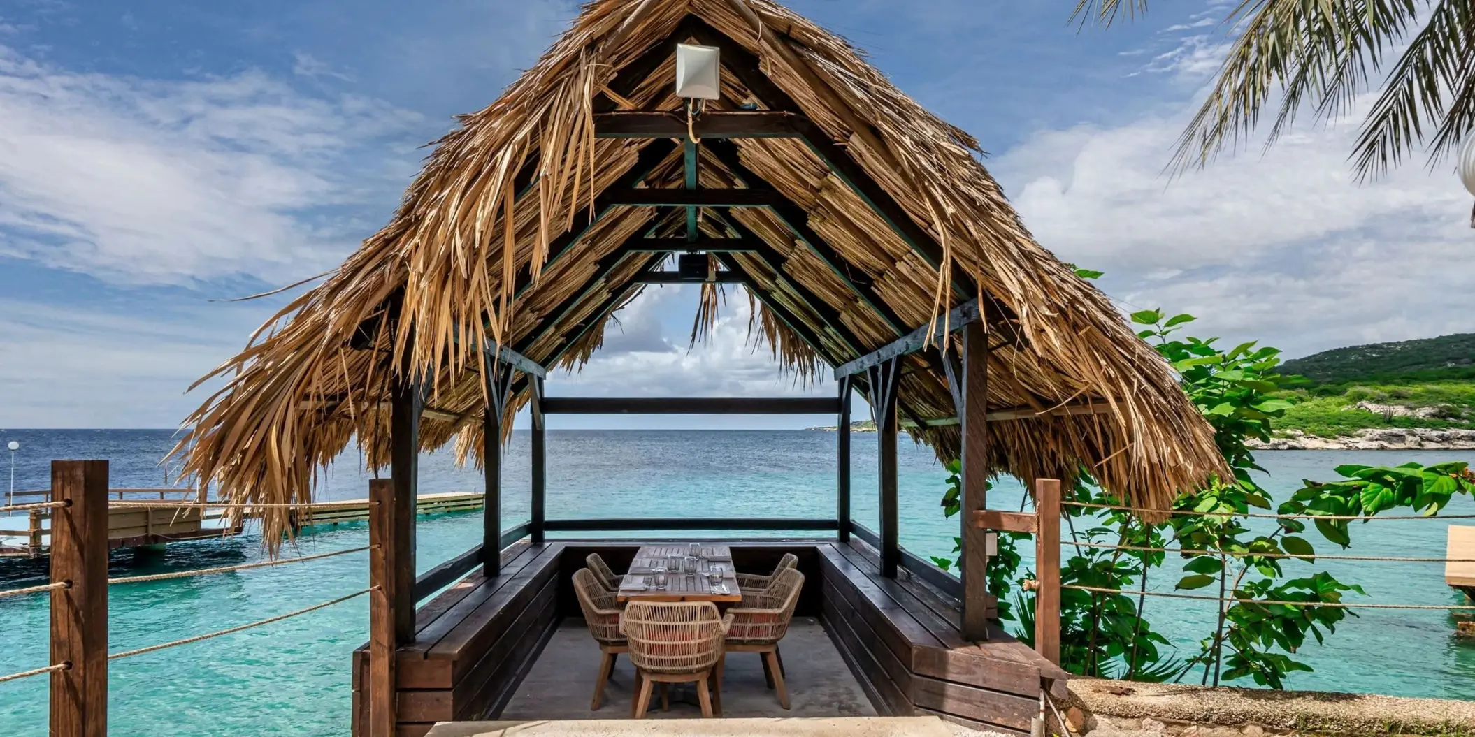 Oceana gazebo dining table overlooking the Caribbean Sea at Dreams Curacao, Willemstad