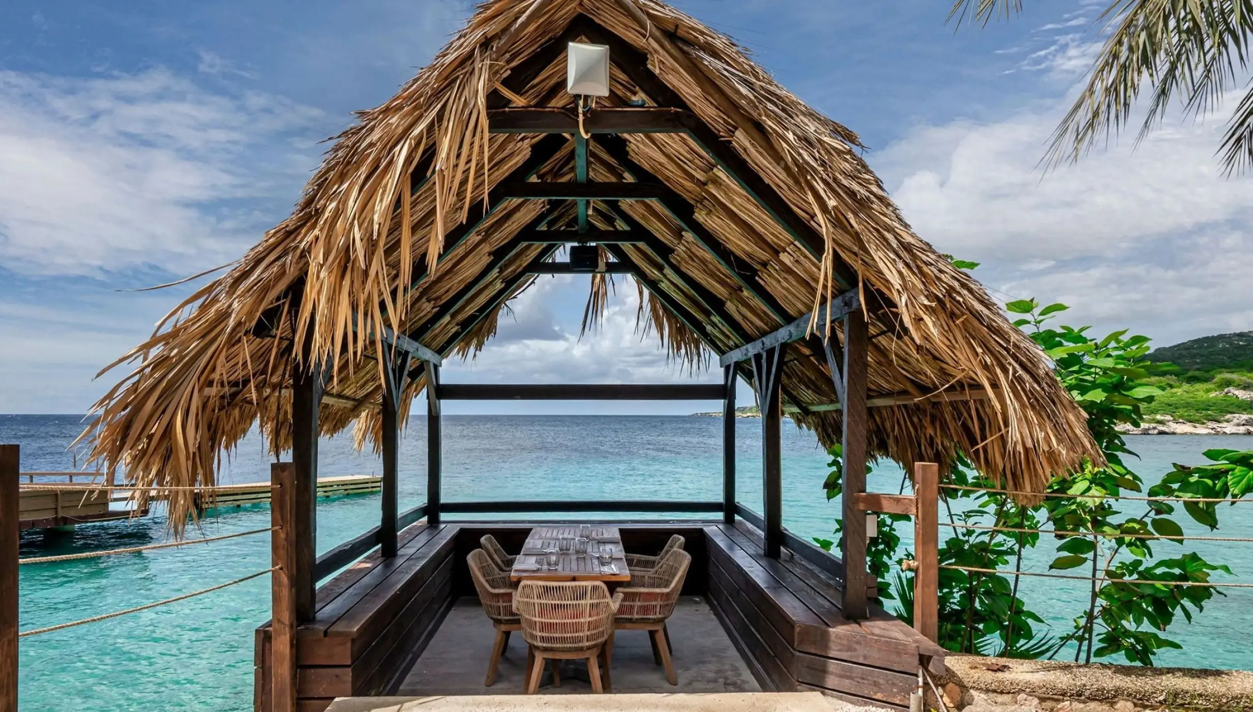 Oceana gazebo dining table overlooking the Caribbean Sea at Dreams Curacao, Willemstad